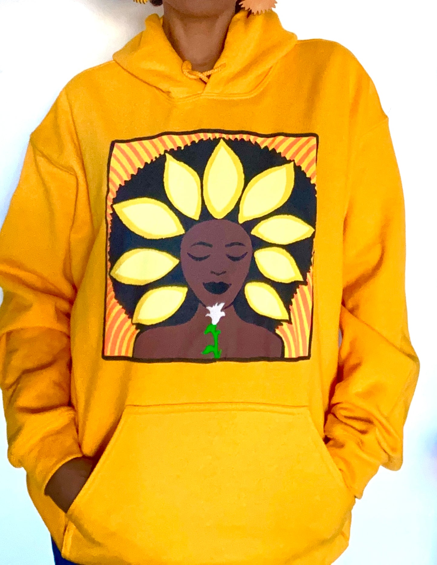 The Sunflower Hoodie in Yellow Gold - Yes Lioness Arts