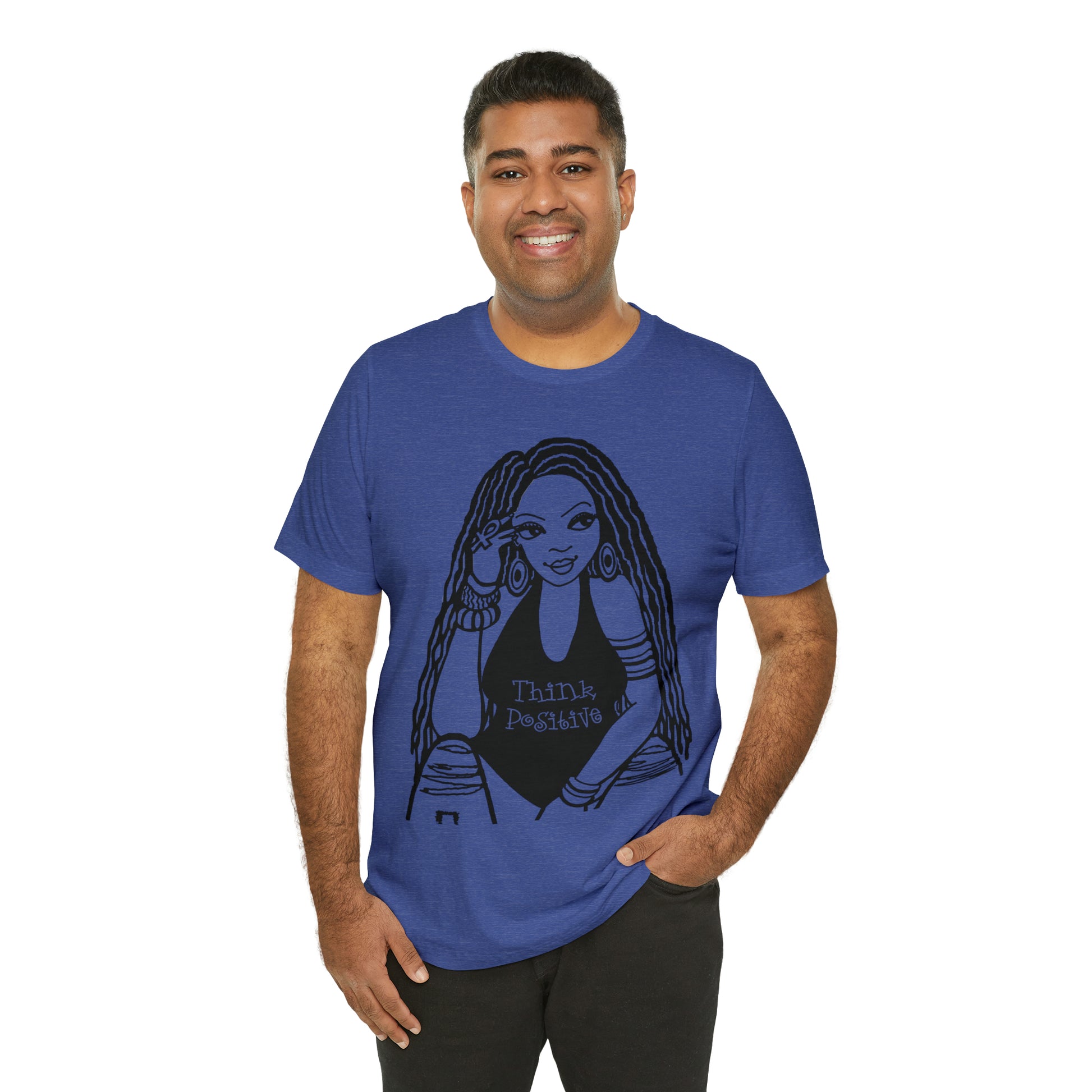 Think Positive T-Shirt with Locs Unisex Jersey Short Sleeve Tee - Yes Lioness Arts