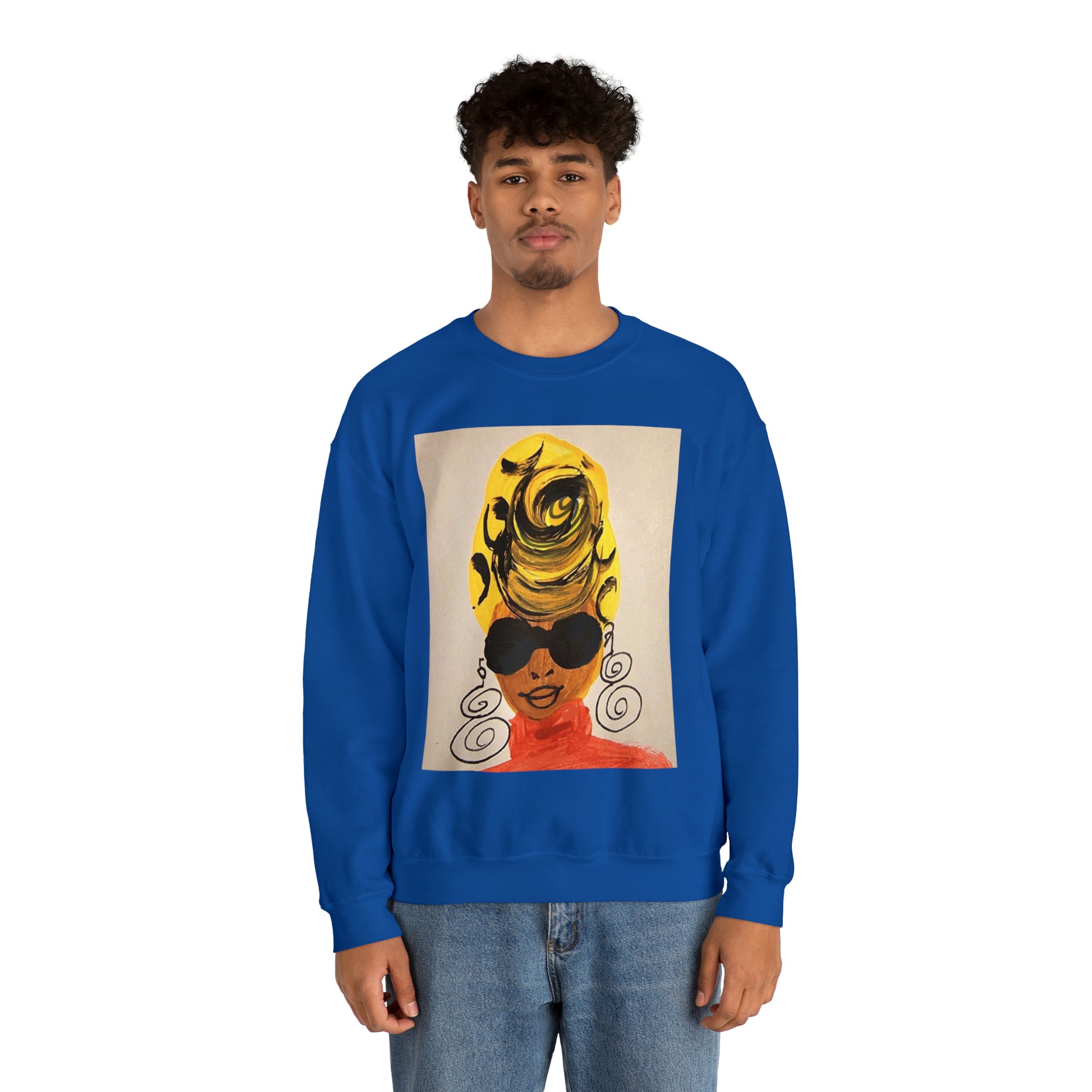 Yellow Turban Doodle Crewneck Sweatshirt - Yes Lioness Arts