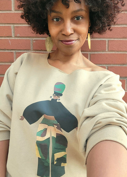 Camo Cargo Queen Off the Shoulder Sweatshirt