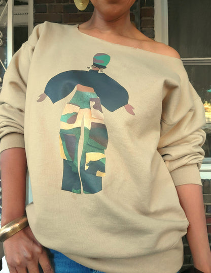 Camo Cargo Queen Off the Shoulder Sweatshirt