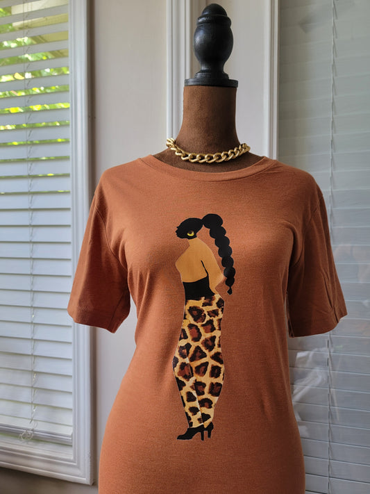 The Leopard Pony Tee in Autumn Leaf Brown