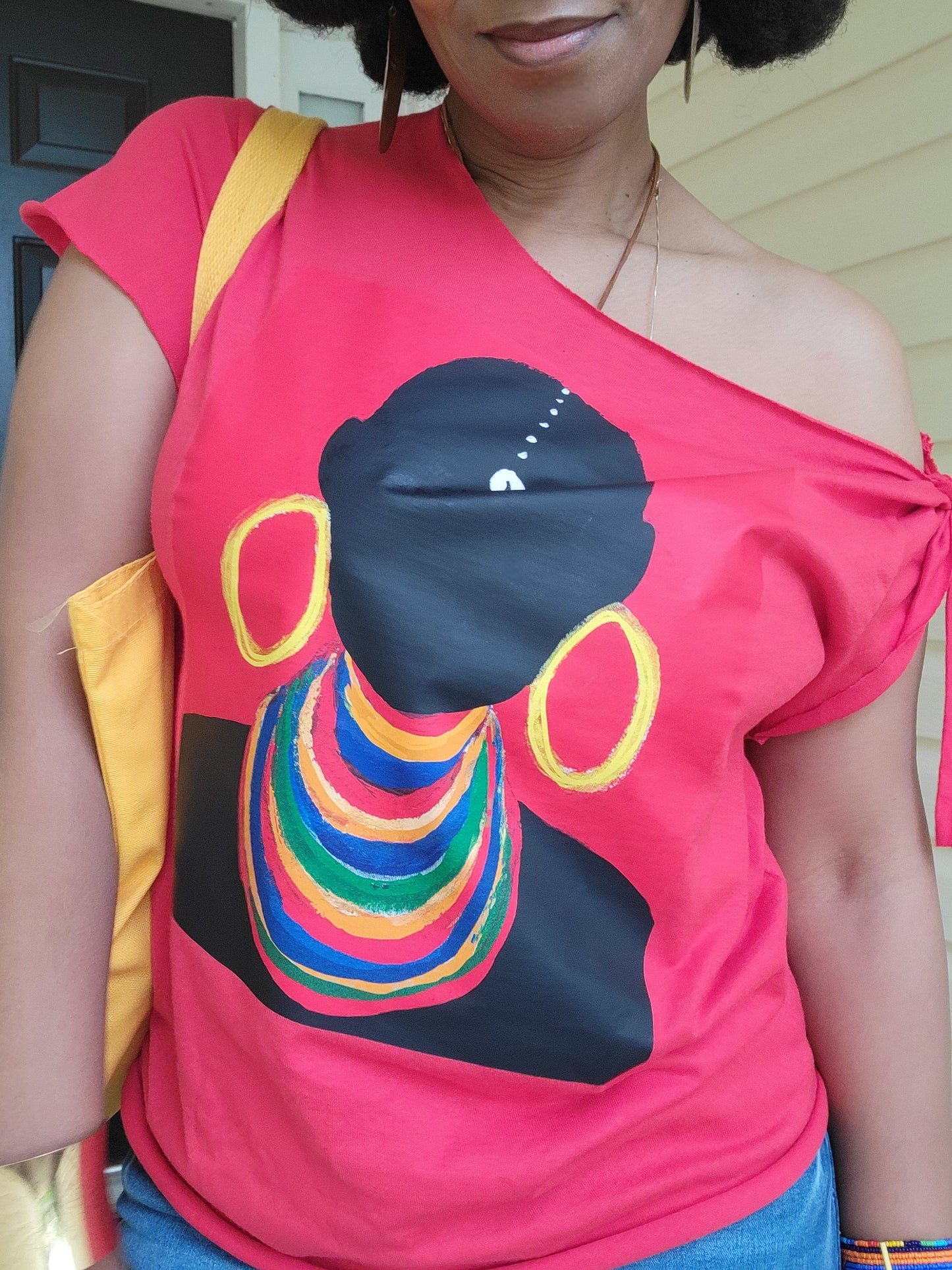Masai Tribal Art Off the Shoulder T-Shirt