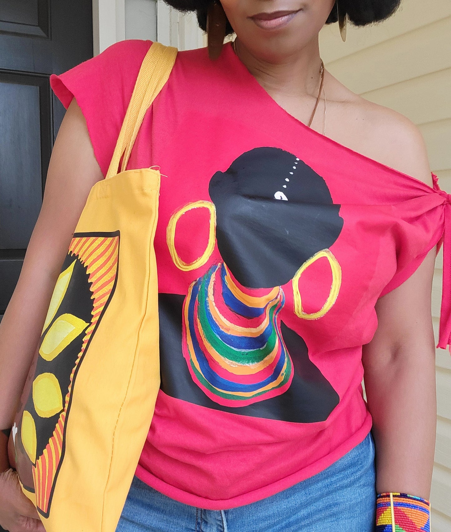 Masai Tribal Art Off the Shoulder T-Shirt