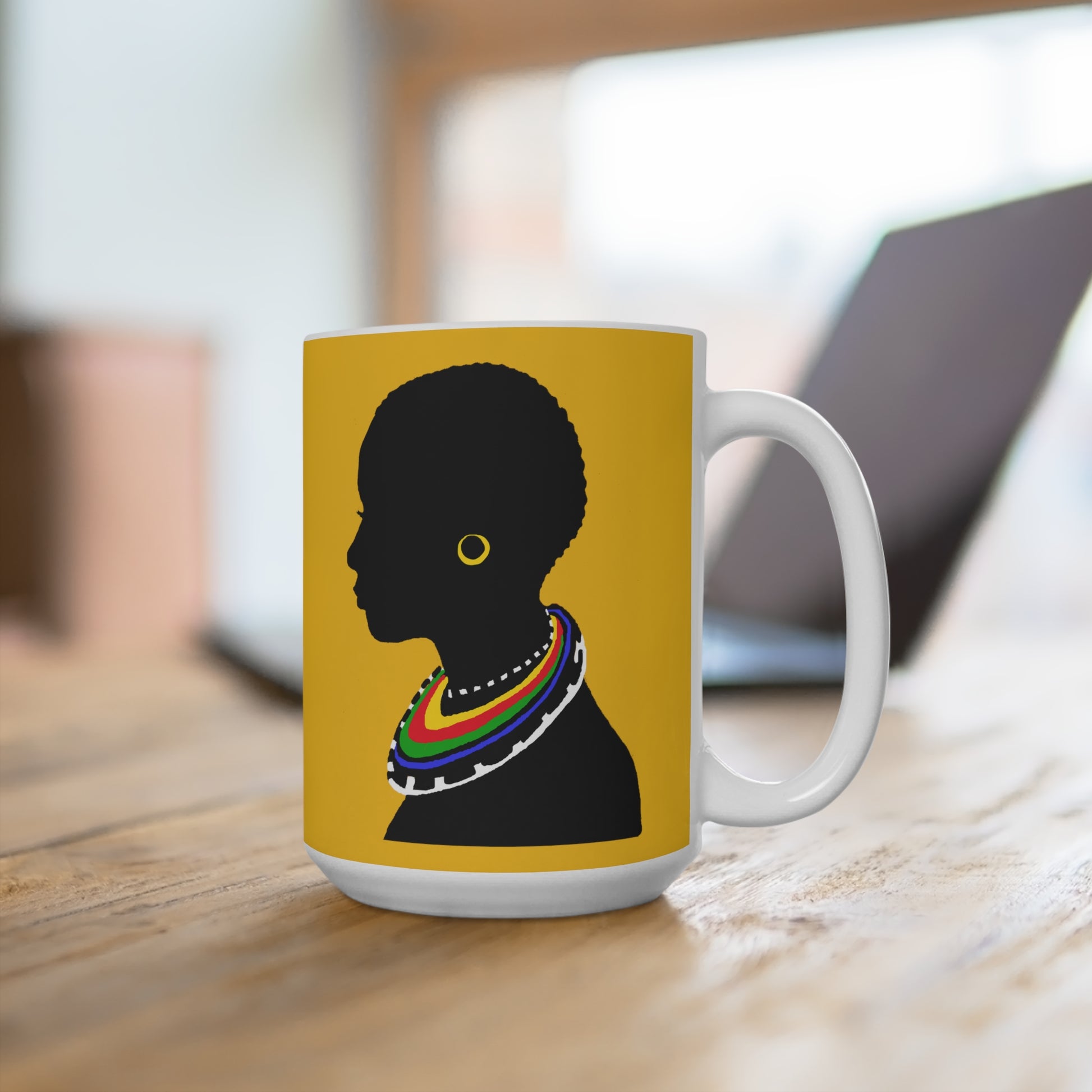 Tribal Mug Yellow 15oz - Yes Lioness Arts