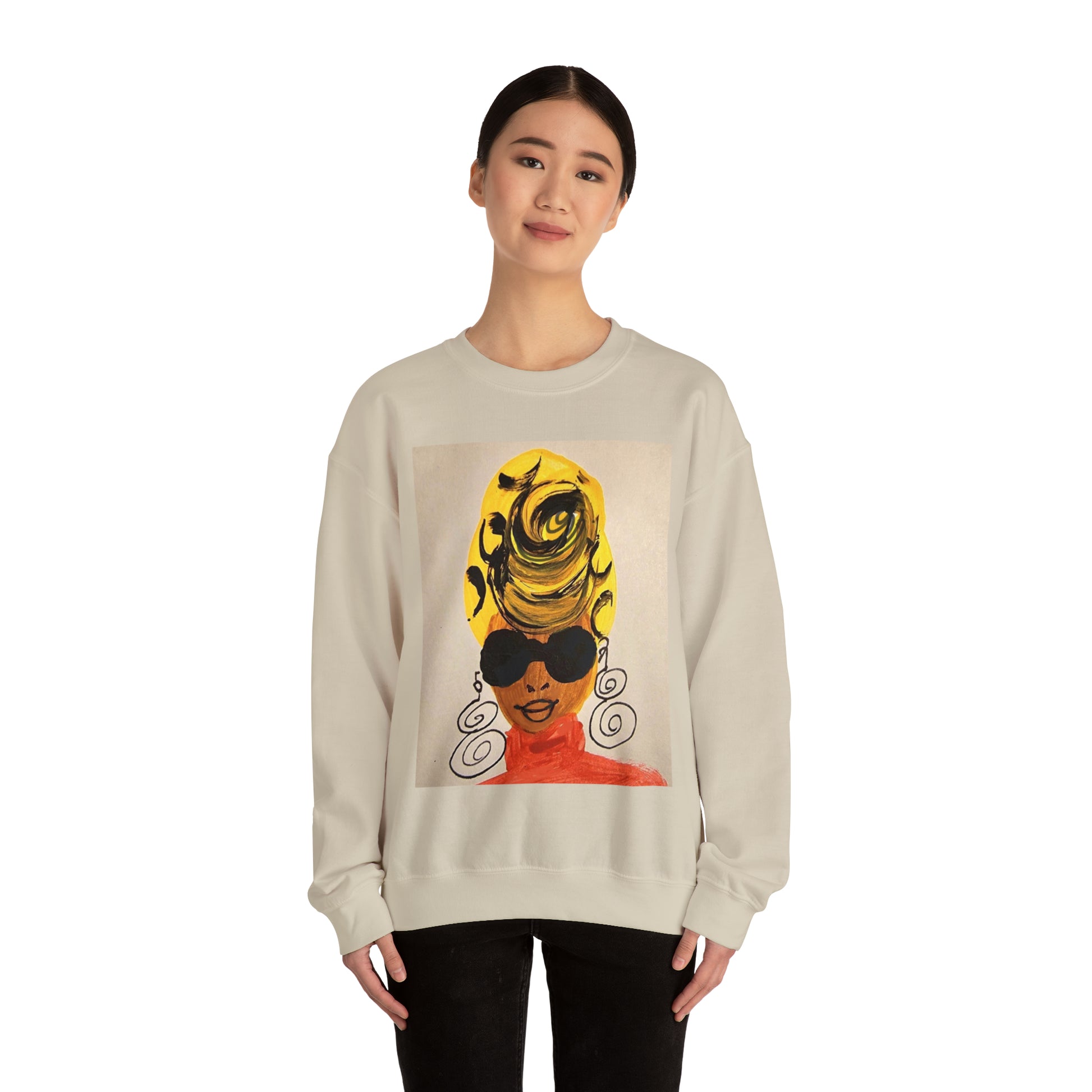 Yellow Turban Doodle Crewneck Sweatshirt - Yes Lioness Arts