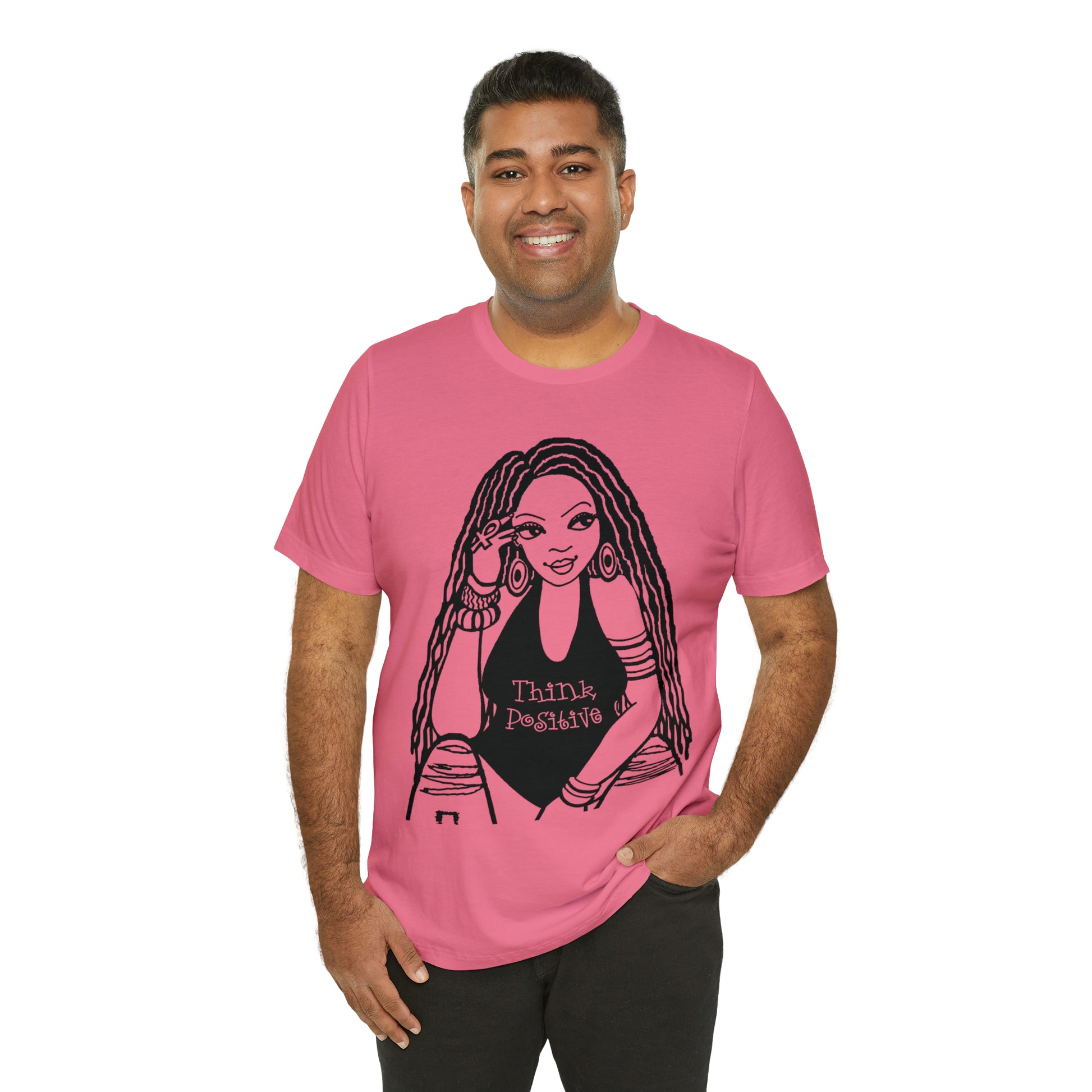 Think Positive T-Shirt with Locs Unisex Jersey Short Sleeve Tee - Yes Lioness Arts