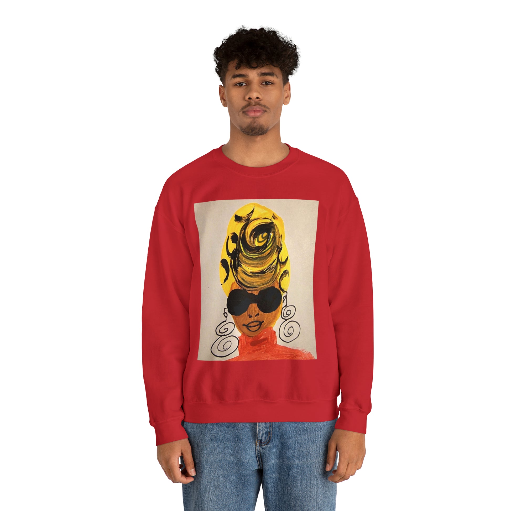 Yellow Turban Doodle Crewneck Sweatshirt - Yes Lioness Arts