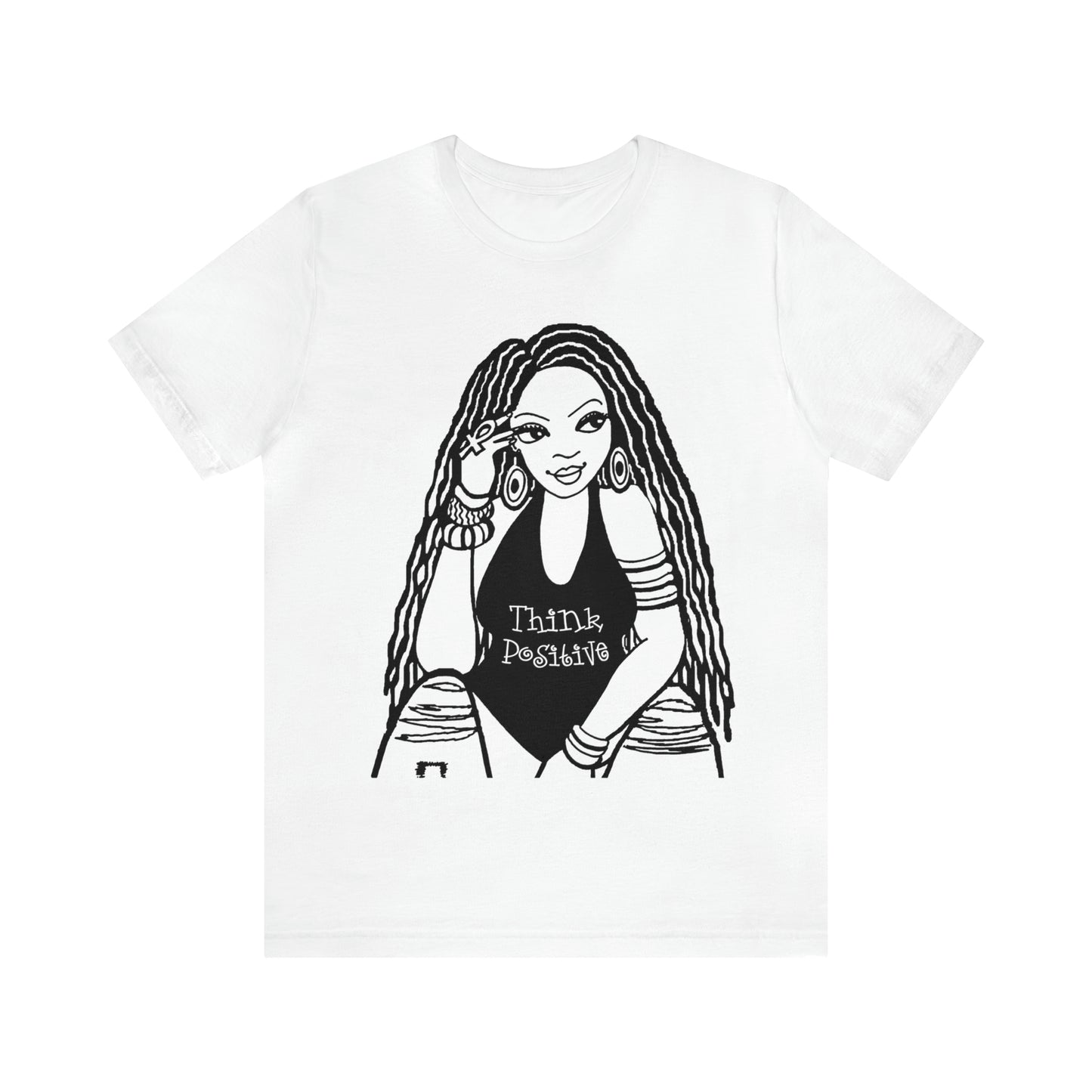 Think Positive T-Shirt with Locs Unisex Jersey Short Sleeve Tee - Yes Lioness Arts