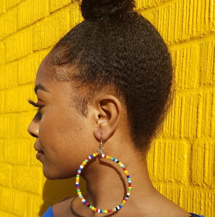 Multicolor Beaded Hoop Earrings - Yes Lioness Arts