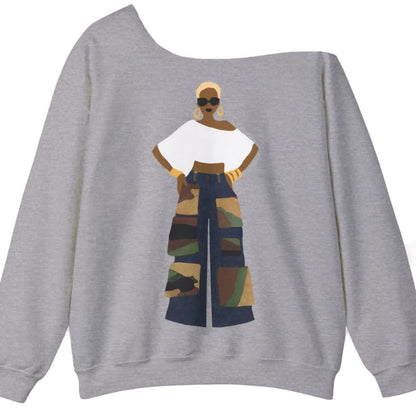 The Camo Cargo Queen BLONDE Hair Unisex Crewneck Sweatshirt OFF THE SHOULDER