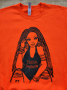 The Think Positive w/Locs Crewneck Sweatshirt in Orange