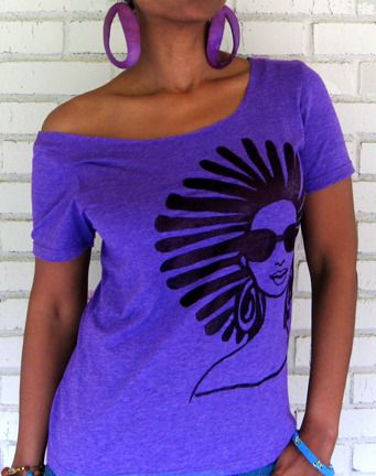 The Afro Locs Wide Scoop Neck T-shirt in Heather Purple