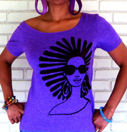 The Afro Locs Wide Scoop Neck T-shirt in Heather Purple