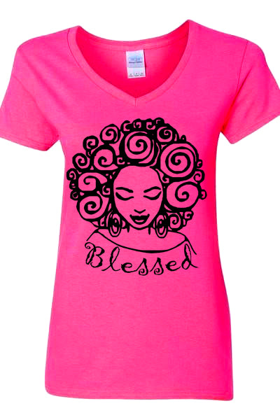 The Blessed V Neck Short Sleeve T-Shirt in Berry Pink - Yes Lioness Arts