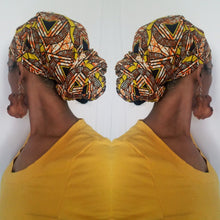 Load image into Gallery viewer, Pyramid in a Circle Headwrap Gold &amp; Orange