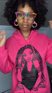 The “Think Positive” Hoodie w/locs in Fuschia Pink
