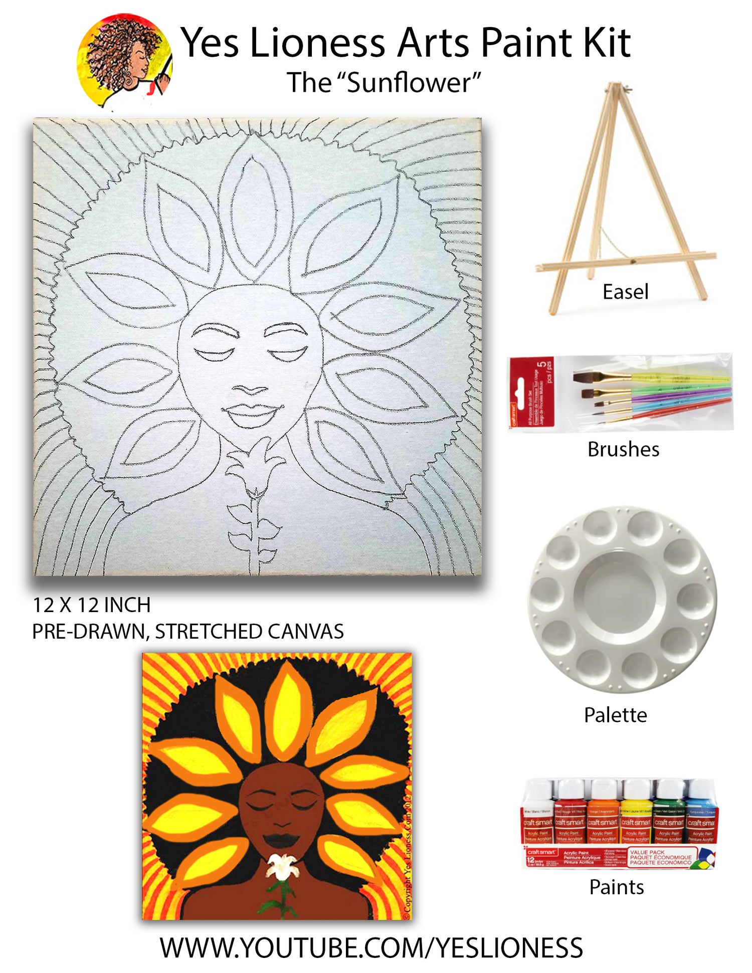 The Sunflower Sip n' Paint at Home Kit - Yes Lioness Arts