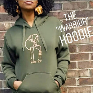 The Warrior Hoodie in Olive Green with khaki design