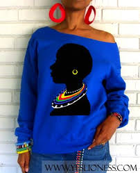 The "Tribal" Wide Scoop Neck Sweatshirt in Royal Blue